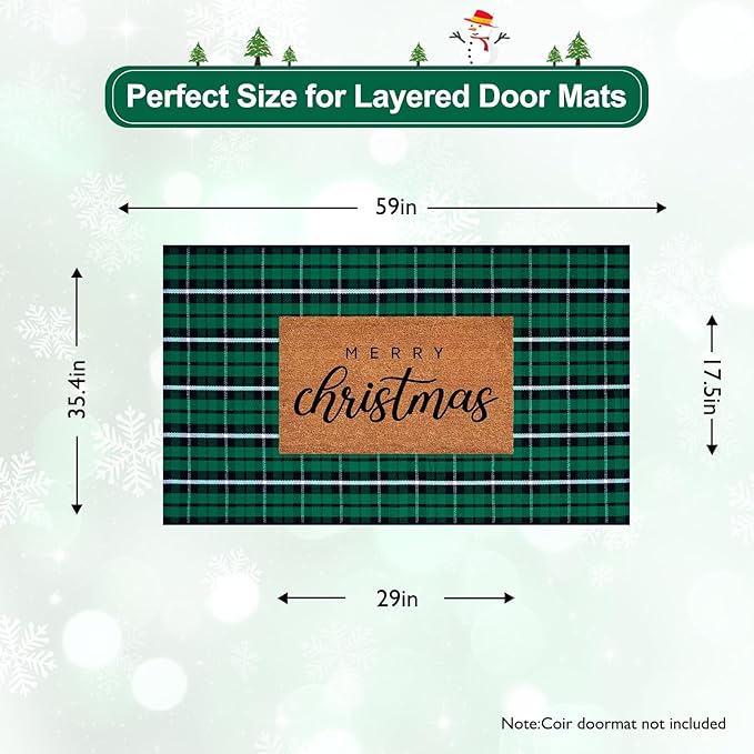 KIMODE Christmas Doormat Outdoor 3x5, Black and Green Buffalo Plaid Checkered Outdoor Rug, Washable Farmhouse Cotton Woven Door Mat Outside Entrance for Front Porch Entryway Patio Decor