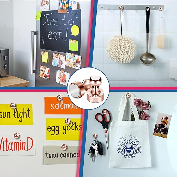 LOVIMAG Fridge Magnets 18Pcs Refrigerator Whiteboard Small Strong Magnet Classroom Kitchen Accessories Decorative Locker Set Decor Must Haves Office Calendar Refrigerador Magnetic Cute Rose Gold