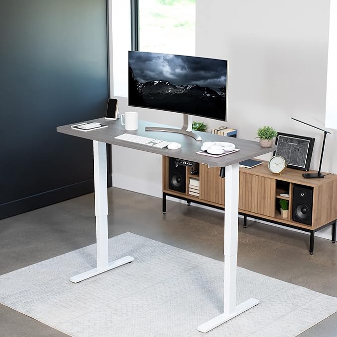 VIVO Electric 60 x 24 in Standing Desk, Memory Height Adjustment, 1B Series, One-Piece Dark Gray Top, White Frame, DESK-KIT-1W6G