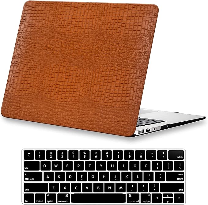 DTangLsm Compatible for MacBook Pro 13 inch Case 2024-2016 M2 M1 A2338 A2289 A2251 A2159 A1989 A1706 A1708, Crocodile Skin Alligator PU Leather Hard Shell Cover for Mac Pro 13 Case+Keyboard Skin,Brown