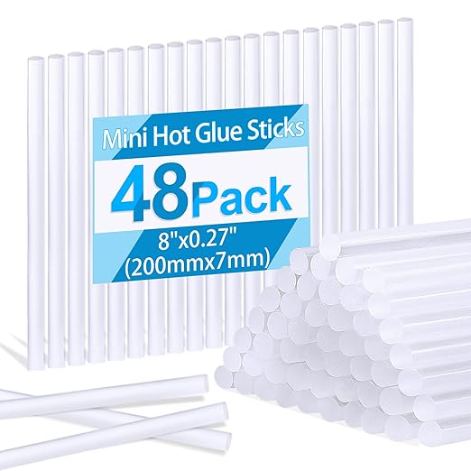 Phinus 48 Pack Mini Hot Glue Sticks, 8" Long x 0.27" Diameter Clear Glue Sticks for Glue Gun, EVA Clear Glue Gun Sticks, Hot Glue Gun Sticks for DIY Craft Sticky Projects & More