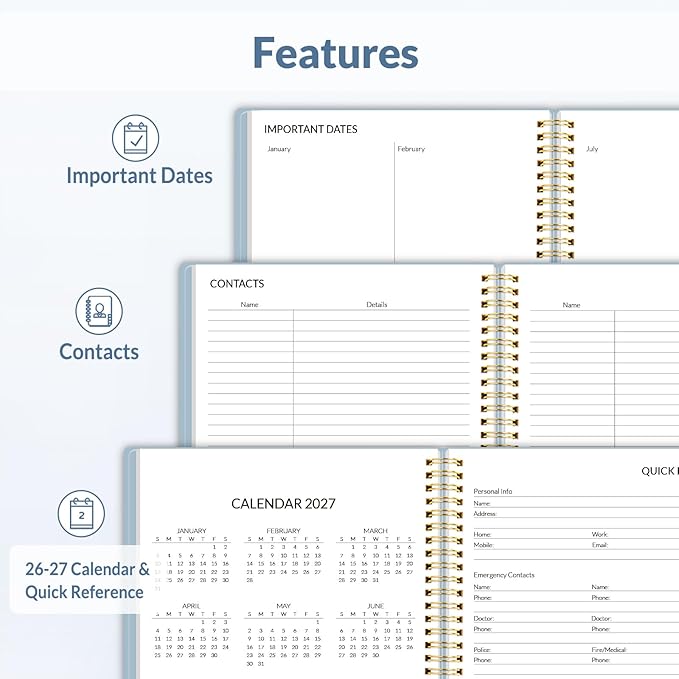 SUNEE 2026 Weekly and Monthly Planner - January 2026-December 2026, 8.5"x11" Half Weekly Half Note, Daily Agenda Planner with PVC Waterproof Cover, Monthly Tab, Note, Pockets, Bookmark, Blue