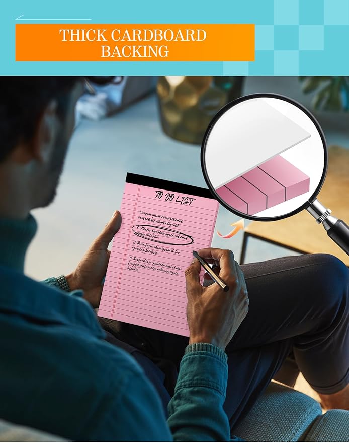 Small Legal Pads 5x8 Colored Note Pads, 6 Pack Small Notepads for Work, Pink Notepad 5x8 Mini Legal Pad, Colored Legal Pads 5x8 for Home Office Supplies, Lined Notebook Paper 5x8 Notes, 30 Sheets/Pad