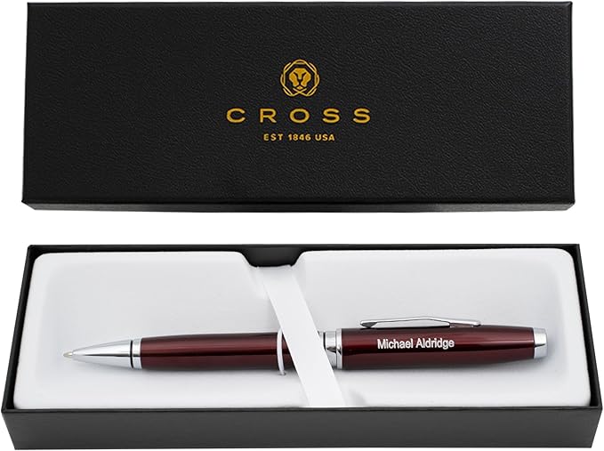 Personalized, Custom Engraved Cross Pen for Men or Women | Cross Coventry Ballpoint Pen | Luxury Gift for Office, Graduation and Business [Red Lacquer with Chrome Trim]