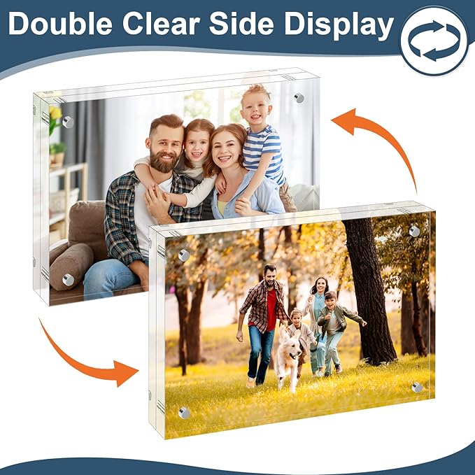 5x7 Acrylic Picture Frames 1 Pack, 10+10MM Premium Acrylic Photo Frame Magnetic Picture Frames Clear Double Holder-Sided, Free Standing Desktop Display, Best Gift for Family, Baby, Friend
