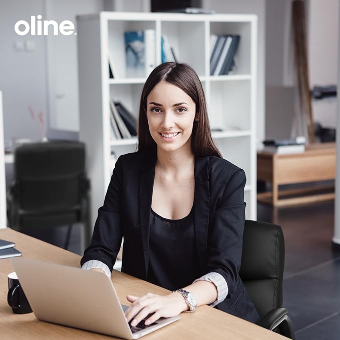 Oline Leather Guest Chair with Padded Arms, Reception Meeting Conference Waiting Room Lobby Home Desk Big and Tall Executive Office Chair, Black (4 Pack)