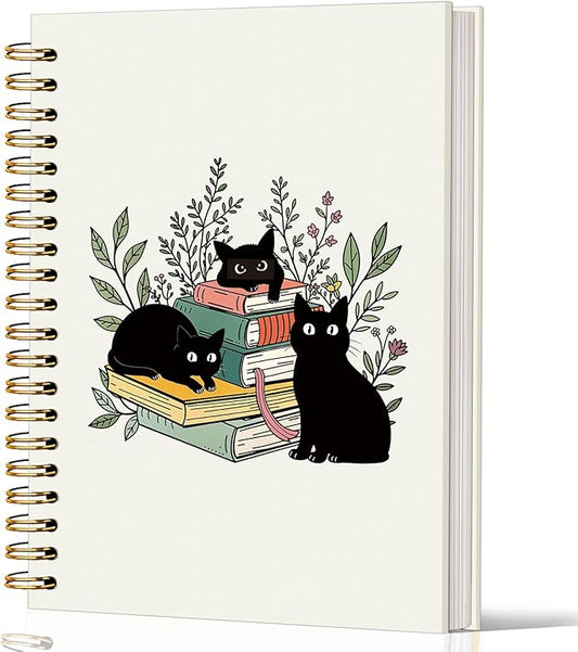 Lacama Black Cat Notebook Journal, Cute Cat Notebook Gifts for Women, Trendy Black Cat Spiral Notebooks, Gifts for Cat Lovers, Cat Stationary, Cat Notepad, School Supplies, Office Supplies 5.5x8.3