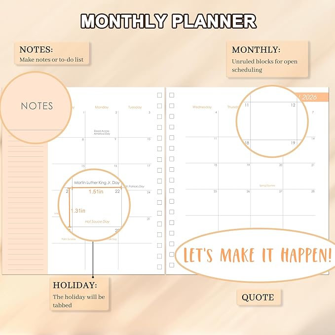 CAGIE 2026 Planner Weekly and Monthly from Dec 2025 to Dec 2026 Hardcover Spiral Bound Calendar Yearly Agenda Planners for Women with Stickers, 8.3 x 9.1, Yellow Sunflower