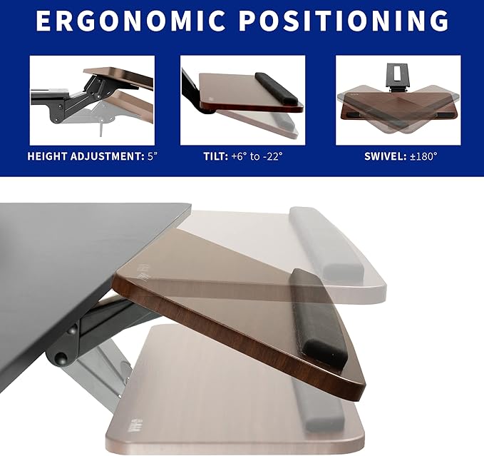 VIVO Adjustable Computer Keyboard and Mouse Platform Tray, Ergonomic Under Table Desk Mount Drawer Underdesk Shelf, Dark Wood Top, Black Frame, MOUNT-KB03D