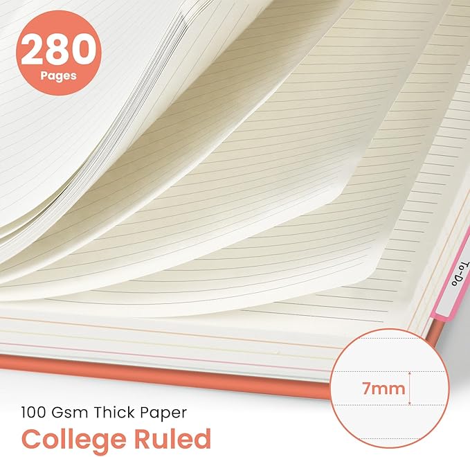 Hardcover Spiral Journal Notebooks for Work With Removable Dividers & Tabs, 8.5"x11" 5 Subject Notebook for Note Taking & Organizer, A4 College Ruled Lined Journal for Women & Writing, Coral, 280 Pages