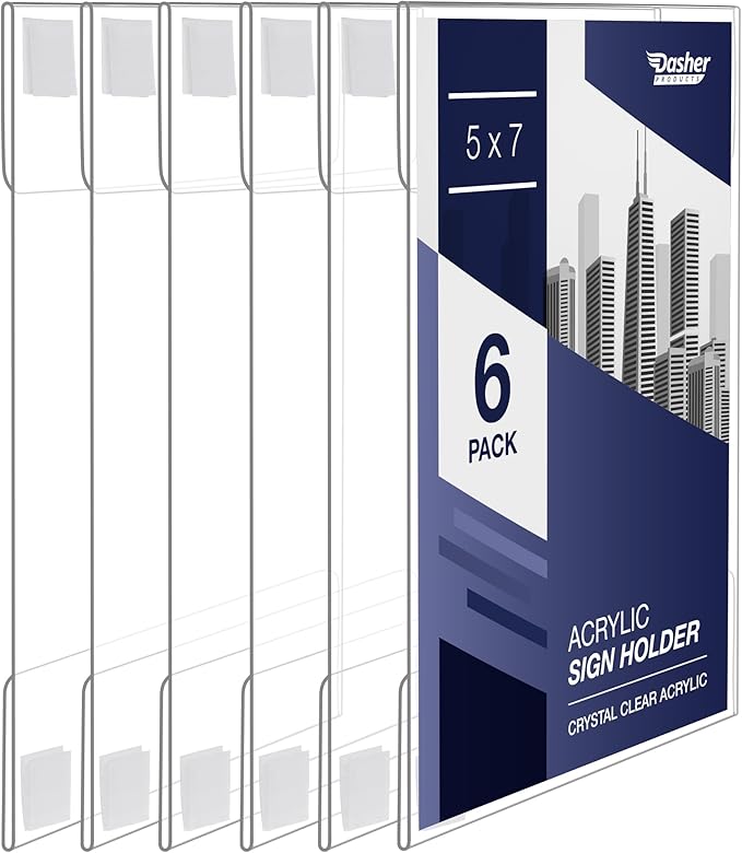Wall Mount Acrylic Sign Holder - 5 x 7 Inches Portrait or 7 x 5 Inches Landscape Photo Frames with Hook and Loop Adhesive. Perfect for Signs, Menus, Documents, Pictures, Flyers, and More