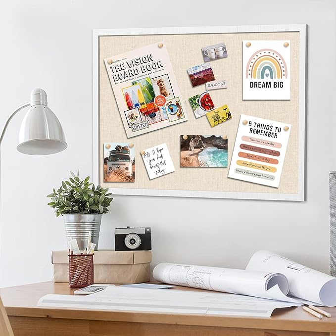 2 Pack Large Bulletin Board, 23 "x17 White Cork Boards for Walls with Frame, Pin Display Board Vision Board for Home School Office Decor