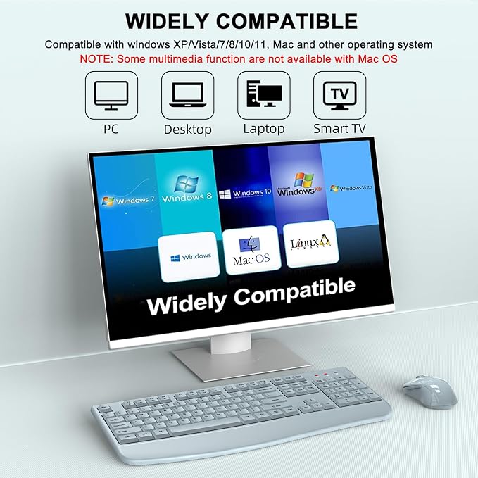 Wireless Keyboard and Mouse Combo, ULSOU 2.4G Full-Sized Ergonomic Computer Keyboard with Wrist Rest and 3 Level DPI Adjustable Wireless Mouse for Windows, Mac OS Desktop/Laptop/PC(Grey)