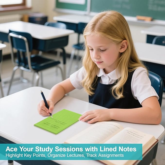 8 Pads Lined Sticky Notes 3x3 inch Self-Stick Notes Bright Colors Sticky Note for Office Home School