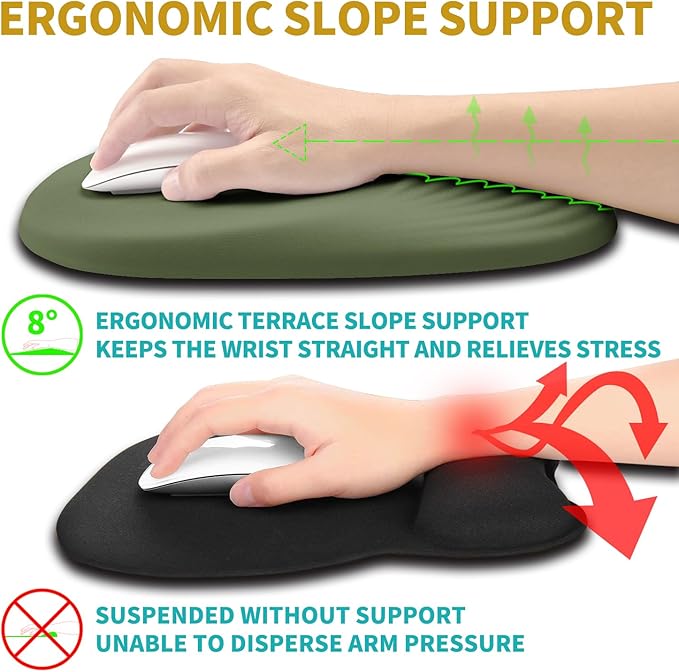 Hokafenle Ergonomic Mouse Pad Wrist Support with Stepped-Wedge Design, Wrist Rest Pain Relief Mousepad Filled with Memory Foam, Carpal Tunnel Mousepad for Wireless Mouse(12x8 inch, Dark Green)
