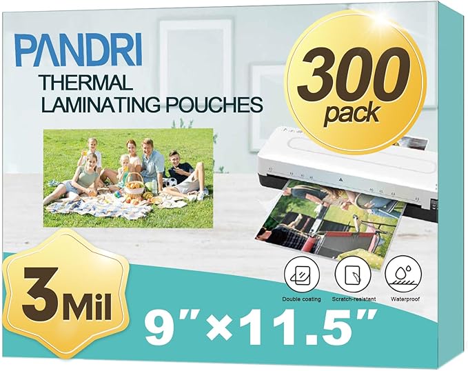 Laminating Sheets, PANDRI 300 Pack Thermal Laminator Pouches Holds 8.5 x 11 Inch, 3 Mil Clear Laminator Paper 9 x 11.5 Inch, Letter Size