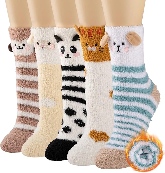 COOPLUS Fuzzy Socks for Women Warm Fluffy Cozy Winter Soft Home Slipper Socks (5 Pairs)