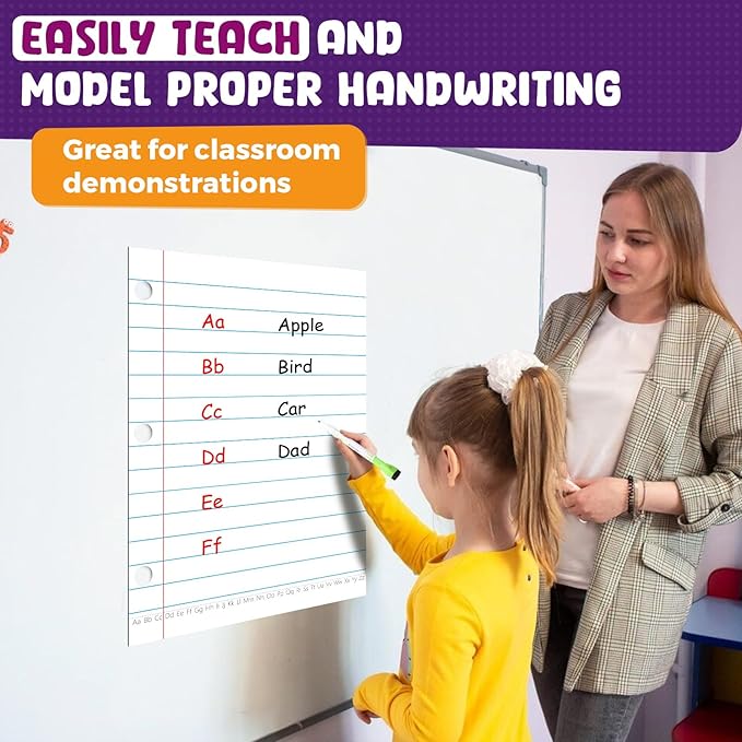KIKIGOAL 21.5"x17" Magnetic Notebook Paper, Handwriting Lined for Classroom Whiteboard Accessories, Dry Erase Notebook Teaching Aids Homeschool Teaching Supplies