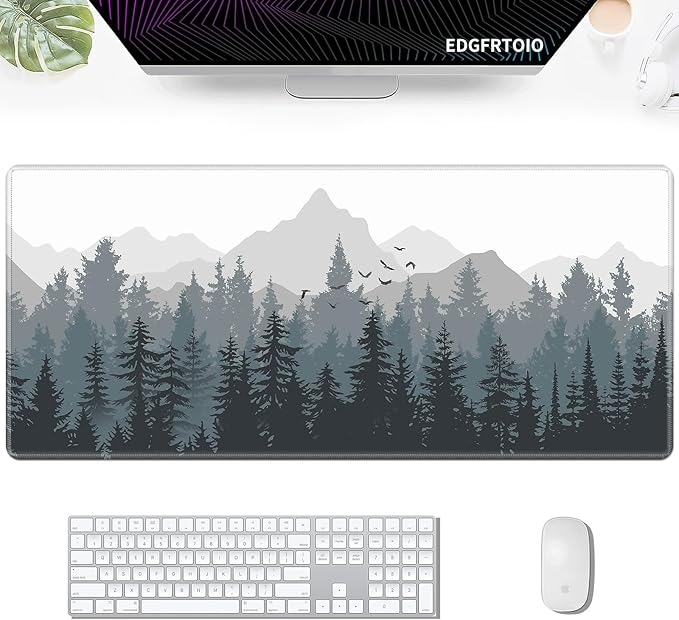 Big Gaming Mouse Pad, Extended 35.5" X 15.75" in Desk Pad for Keyboard and Mouse, Computer Keyboard Mouse Mat 3mm Thick XXL Rubber Mousepad for Laptop Gamer, Misty Forest
