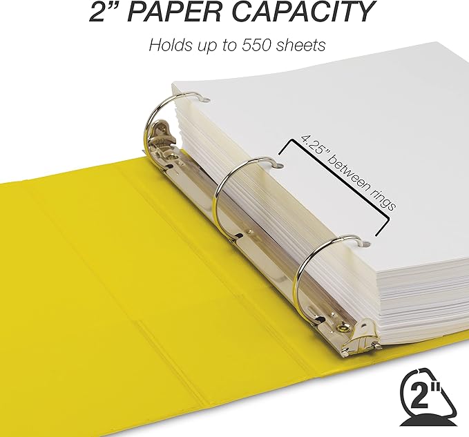 Samsill Durable 2 inch 3 Ring Binder, Made in USA, D Ring Binder, FSC 100% Recycled Chipboard, Yellow, 12 Pack