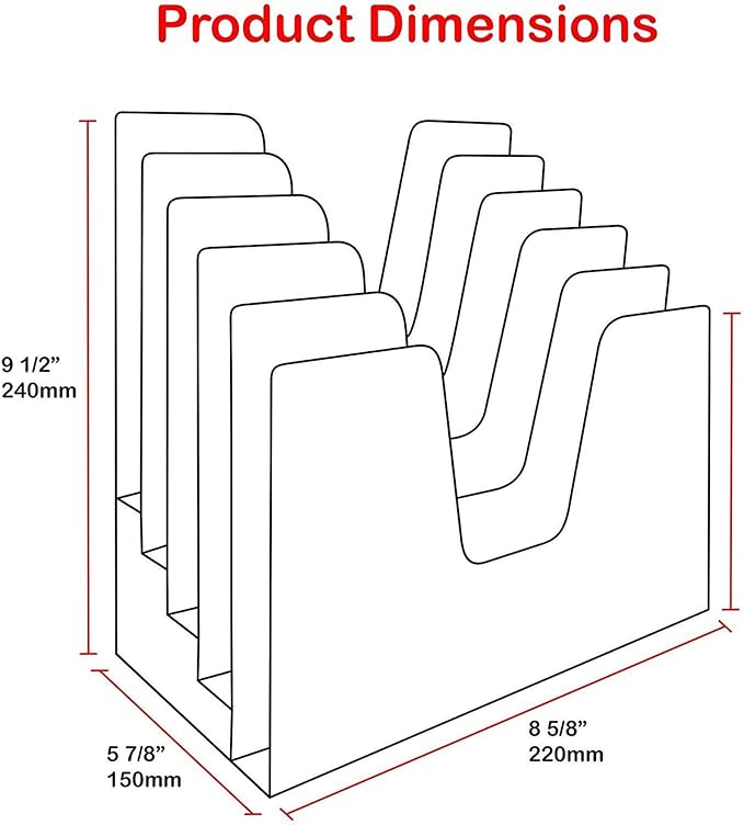 Acrimet 5 Section Incline File Sorter Organizer, Mail, Folder, Letter Desk Organizer, Rack for Office Organization Desktop (Plastic) (Solid Red Color)