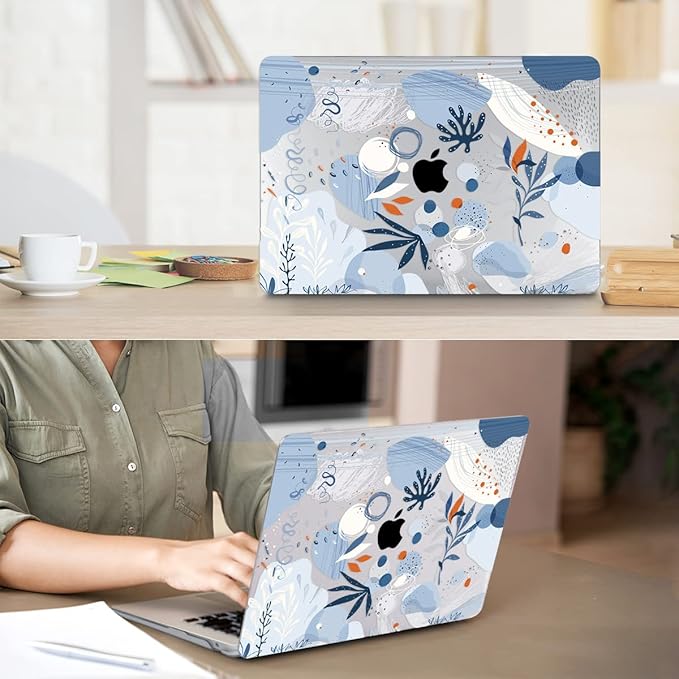 Compatible with MacBook Air 13 inch Case 2022 2021 2020-2018 Release M1 A2337 A2179 A1932 with Touch ID, Hard Print Case + Keyboard Skin + Webcam Cover + Screen Protector, Blue Graffiti