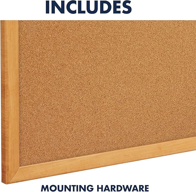 Quartet Cork Board, Bulletin Board, 3' x 1' Corkboard, Oak Finish Frame (300)