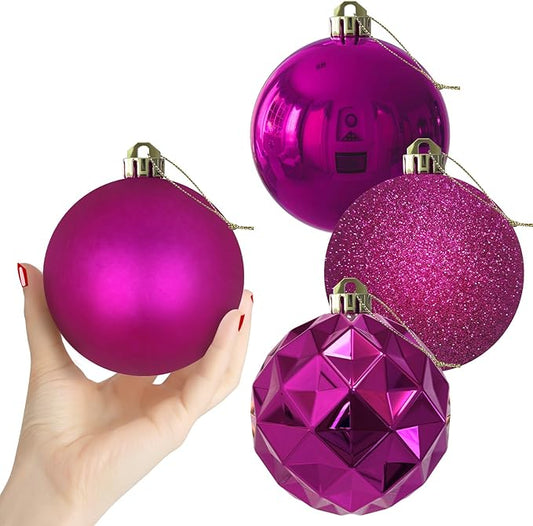 Fuchsia 4.0" Large Christmas Balls - Christmas Tree Decoration Ornaments Shatterproof Hanging Balls for Birthday Halloween Holiday Wedding Decorations Set of 4pcs