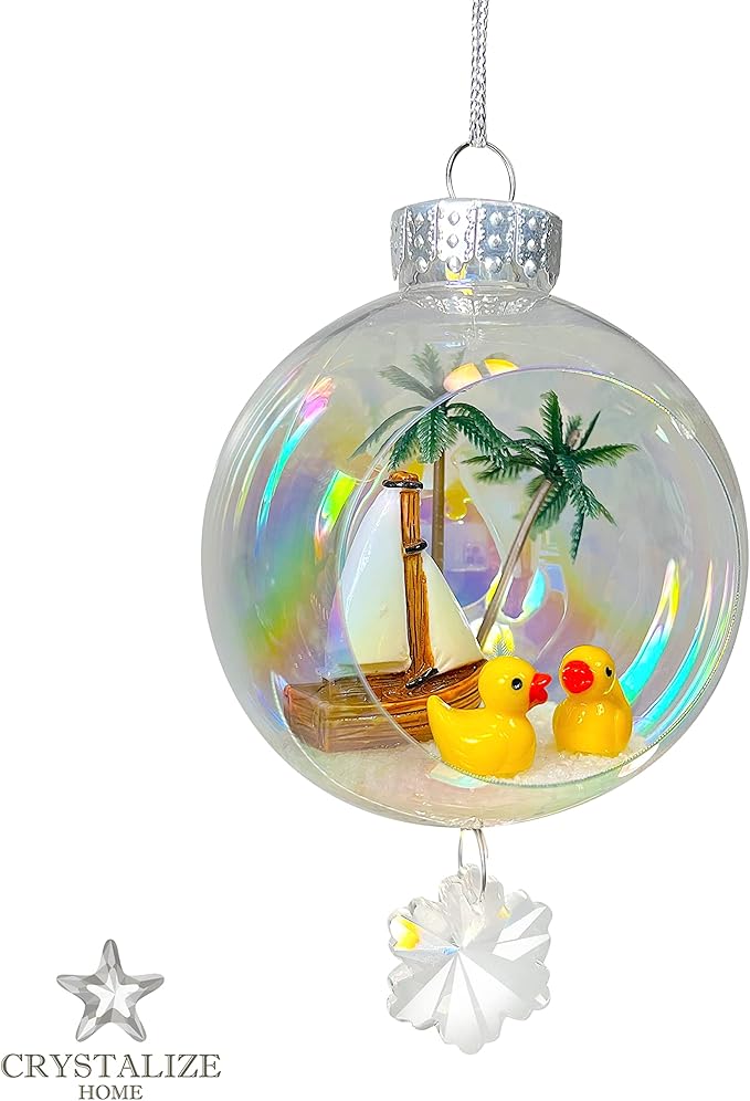 Ducks Christmas Ornament - Handmade Shatterproof Decorations for Indoor Outdoor Xmas Tree - Clear Ball Ornaments with Magnetic Crystal - Great Gift or Stocking Stuffer for Mom, Sister, Friend