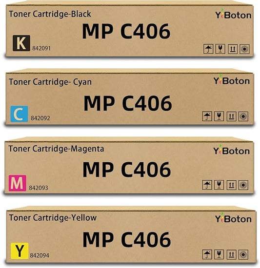 MP C406 C306 High Yield Toner Cartridge Set Compatible for C406 842091 842092 842093 842094 Toner Cartridge Replacement for MP C306 C307 C406 C407 Printer (4-Pack, Black/Cyan/Magenta/Yellow)