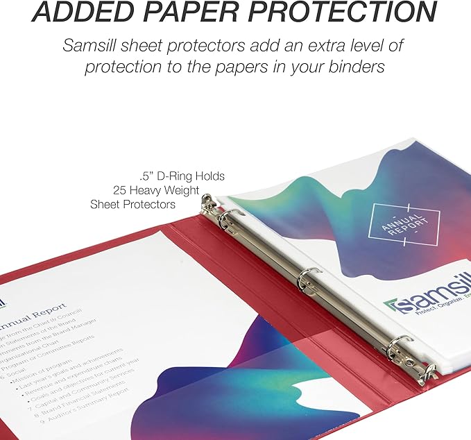 Samsill Durable 0.5 inch 3 Ring Binder, Made in USA, D Ring Binder,FSC 100% Recycled Chipboard, Red, 12 Pack