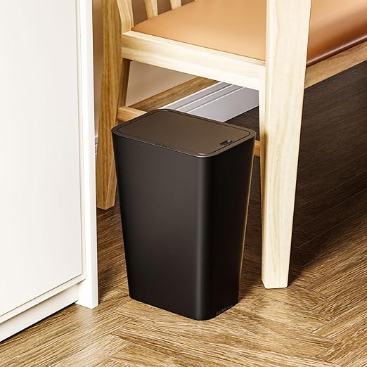 Yieach 12L Black Slim Bathroom Trash Can with Lid,3.17 Gallon Pet/Dog Proof Kitchen Trash Can,Rectangle Thin Garbage Can,Covered Waste Basket,Narrow Small Plastic Trashcan for Room,Bedroom,Office,2PCS