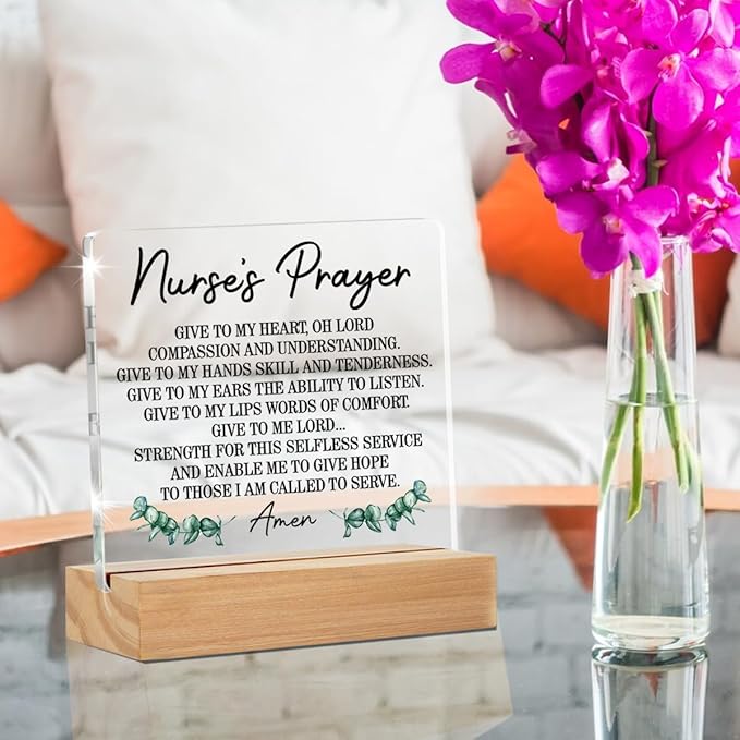 Gifts for Nurse, Appreciation Gifts for Nurses, Graduation Gifts for Future Nurses, Nurse Prayer Clear Desk Decorative Sign Home Office Acrylic Decor