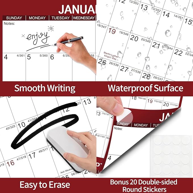 2026 Wall Calendar 24" x 36" Dry Erase Calendar for Wall from January 2026 to December 2026 12 Month Annual Large Yearly Wall Planner for Office School(Red)