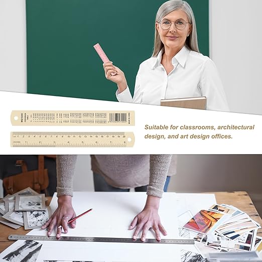 HARFINGTON 2pcs Metal Straight Ruler 20cm Metric SAE Aluminum Alloy Measuring Rulers Scale Tool with Hole for Measure Study Reading Classroom Office, Beige