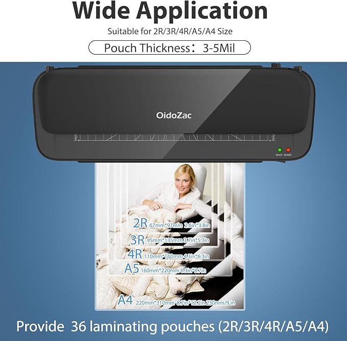 Laminator Machine, 11 in 1 Laminating Never Jam Technology with 36 Laminating Sheets, 9 Inch Thermal Laminator A4 Laminating Machine Hot & Cold Mode for Home Office School Black