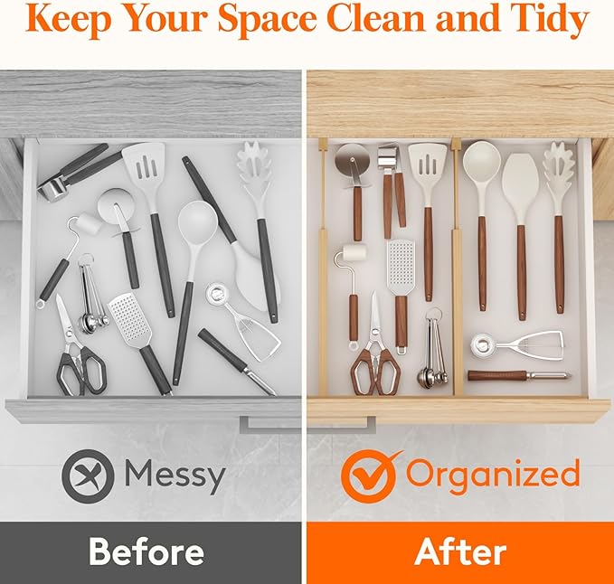 Lifewit 8 Pack Drawer Dividers Bamboo 2.4" High, 12-17" Adjustable Drawer Organizers for Clothes, Wooden Dresser Separators in Bedroom/Bathroom/Kitchen/Fridge/Office Organization and Storage