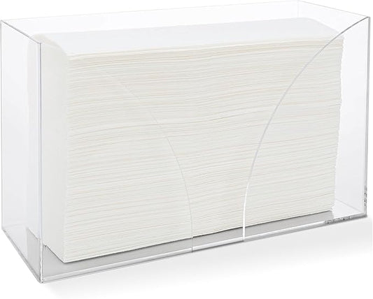 Countertop Paper Towel Holder Dispenser - Clear Acrylic Storage Holder for Kitchen or Bathroom Use for Multifold, C Fold, Trifold, Z Fold Hand Towel Napkins - Commercial or Home Use