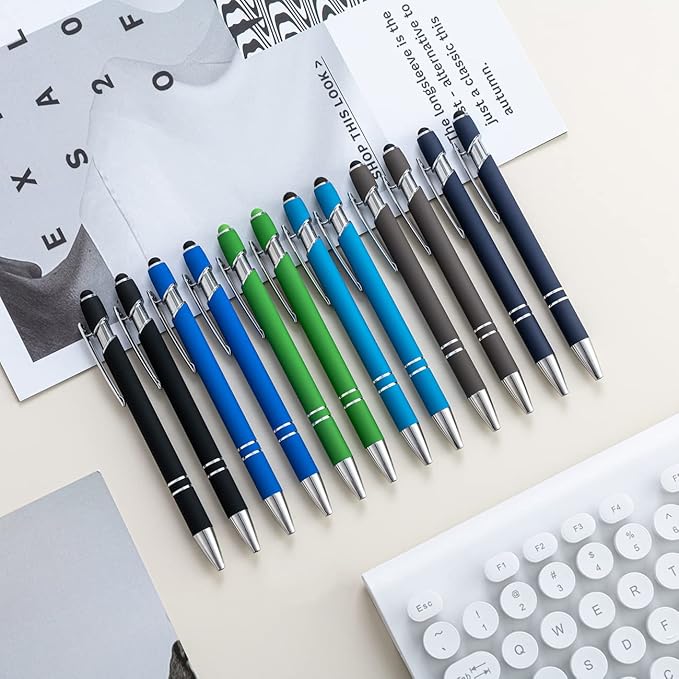 PASISIBICK 12 Pieces Ballpoint Pen with Stylus Tip, 2 in 1 Stylus Stylish Pen, Premium Metal Stylus Pen for Touch Screens, Black Ink, 1.0 mm Medium Point.(Pack of 12)