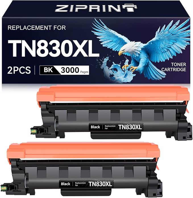 ZIPRINT TN830XL Toner 2 Pack(with chip) Compatible Replacement for Brother tn830 tn830xl tn830/xl/v tn-830xl Toner for HL-L2460DW DCP-L2640DW HL-L2405W MFC-L2820DW MFC-L2900DW HL-L2480DW Printer