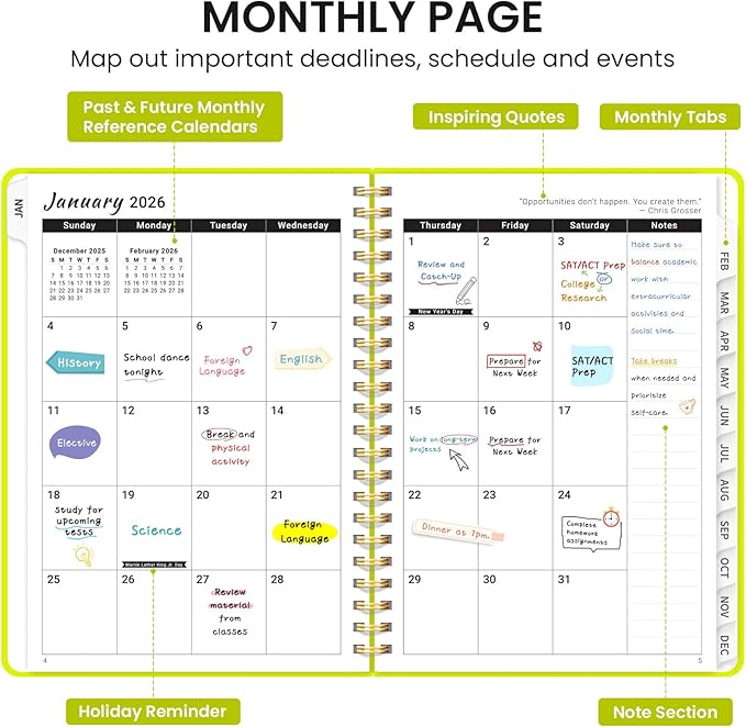 2026 Planner, Weekly and Monthly Calendar Planner, January 2026 - December 2026, Hardcover 2026 Calendar Planner Book with Tabs For Women & Men, Inner Pocket, Spiral Bound, Perfect for Office Home School Supplies - A4 (8.5" x 11"), Lemon Yellow