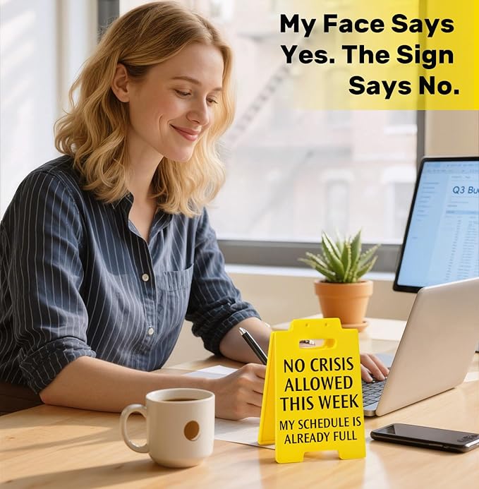 Funny Office Desk Decor No Crisis Allowed This Week Sign, Fun Gag Gifts for Coworkers Teammate Employee Boss Lady Manager Principal, Desk Accessories for Work, Cubicle Decor Birthday Gifts for Women Facility Administrator, Team Office Supplies