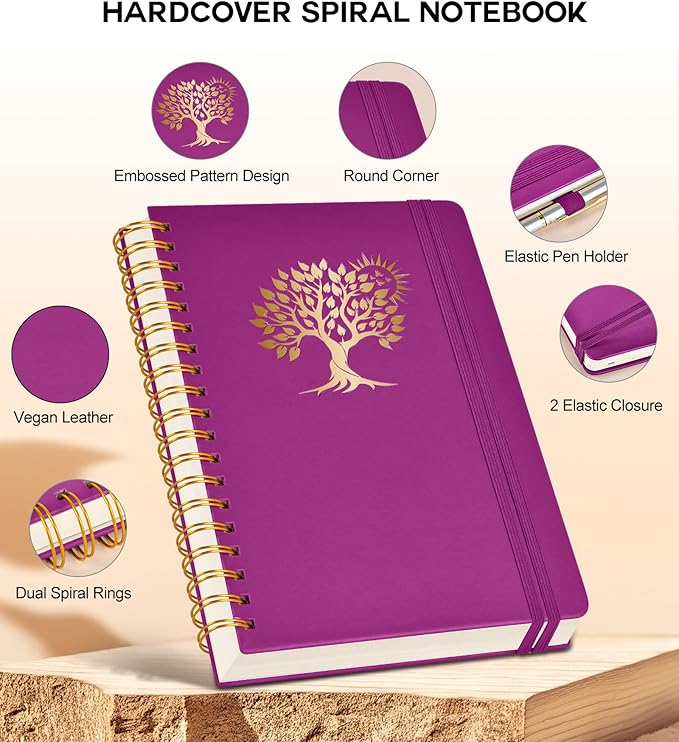 Large Spiral Notebook Journal for Women Men - 300 Numbered Lined Pages, College Ruled, A4 Hardcover Spiral Bound Notebook for School, Work, Note Taking, Writing, Leather Spiral Journal 8.5"x11"