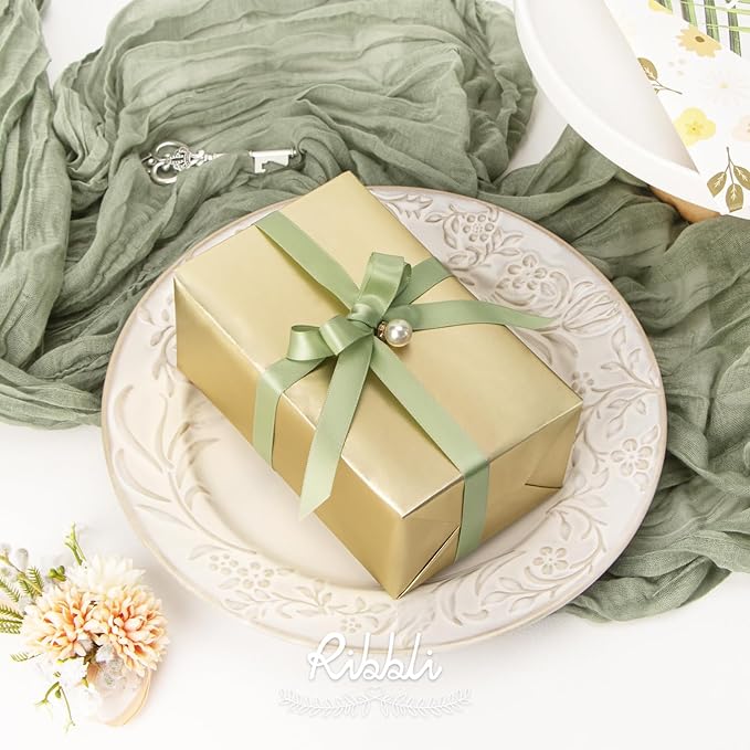 Ribbli Dusty Sage Satin Ribbon Double Faced Satin 1/2 Inch x Continuous 25 Yards-Sage Green Ribbon for Gift Wrapping Crafts Wedding Decoration Bows Bouquet Floral Arrangement