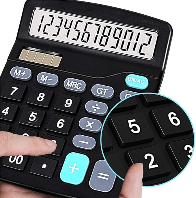 YOUHO Solar Battery Calculator, Dual Power Standard Function with Large LCD Display, Black (NO Battery) (KK-837B, 1PACK)