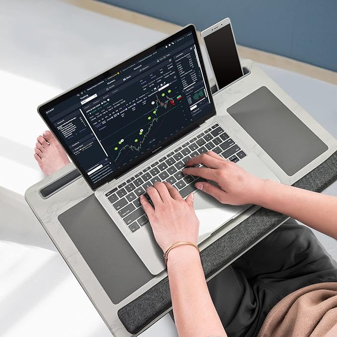 Extra Large Lap Laptop Desk- Home Office Portable LapDesk with Mouse Pad & Wrist Rest for Notebook/MacBook/Tablet, Sofa Bed Working, Writing, Drawing (White Marble, Fit Up to 17-inch Laptops)