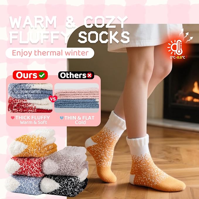COOPLUS Fuzzy Socks for Women Warm Fluffy Cozy Winter Soft Home Slipper Socks (5 Pairs)