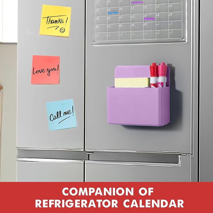 BEYGORM 2 Pack Plastic Magnetic Pen Holder for Refrigerator, Dry Erase Marker Holder for Whiteboard，Magnet School Locker Organizer Accessories, Pencil Cup, Pen Caddy, Classroom Organization(Purple)