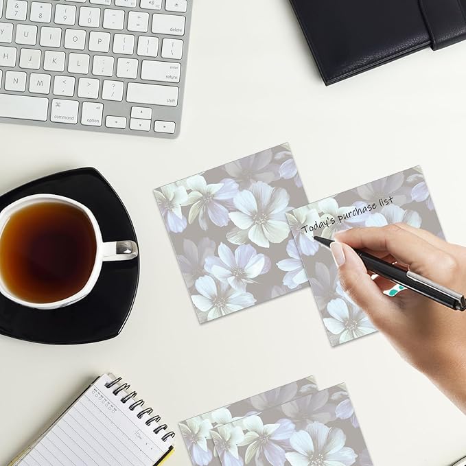 Sticky Notes 3x3 Inches, 2 Pads Cute Colorful Self-Stick Note Pads, Easy to Post for Home, Office and Daily Life Organization Luxuious Blue Flowers
