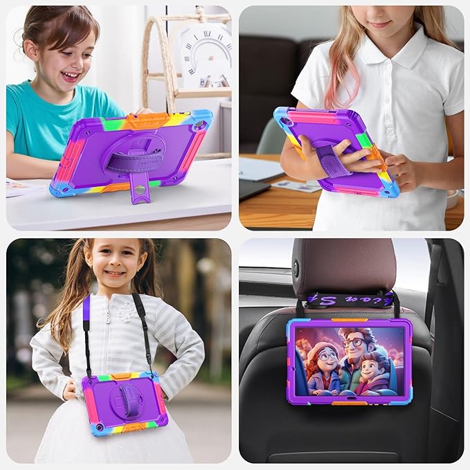 SEYMAC Case for Samsung Galaxy Tab A9+/ A9 Plus 11" (SM-X210/X216/X218), Heavy Duty Shockproof Protective Case with Screen Protector, Rotating Stand, Hand/Shoulder Strap, Purple